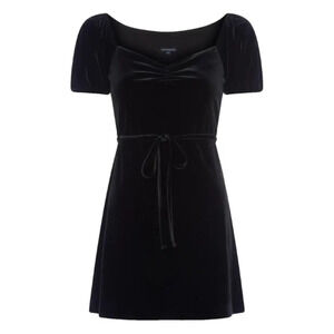 French Connection Size 8 Black Velvet yule collection Dress Pouf Sleeve Cocktail